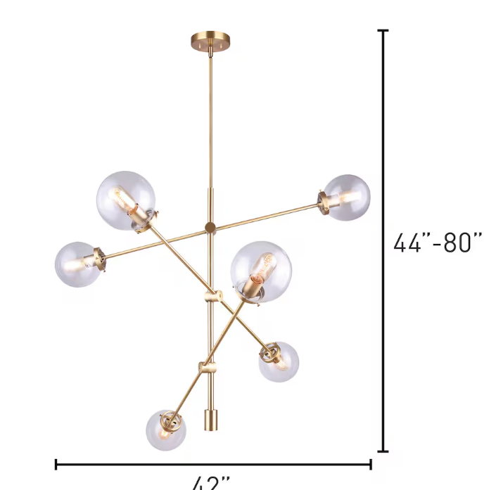 Canarm KYLO 6-Light Gold Chandelier with Clear Glass