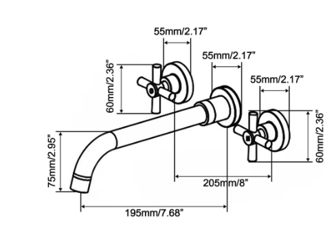 WELLFOR RZCJ8 Wall Mount Bathroom Sink Faucet with 2 Handle in Brushed Gold (NEW)