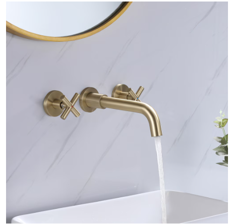 WELLFOR RZCJ8 Wall Mount Bathroom Sink Faucet with 2 Handle in Brushed Gold (NEW)