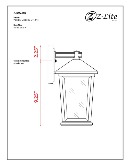 Z-Lite Beacon 1 Light Outdoor Wall Sconce in Black (New)