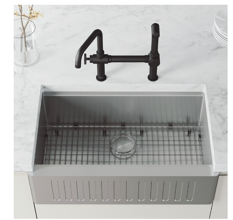 VIGO Cass 13 in. Single-Handle High-Arc Widespread Bridge Kitchen Faucet with Pull-Out Sprayer in MB