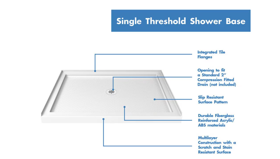 DreamLine SlimLine 32L x 42W x 2.75H in. Acrylic Alcove Shower Base Pan in White, Centre Drain with SlipGrip Slip-Resistant Technology