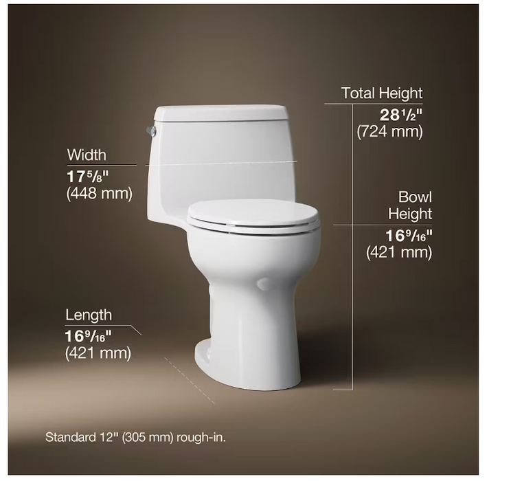 KOHLER Santa Rosa Comfort Height 1-Piece 4.8 LPF Compact Single Flush Elongated Toilet in White
