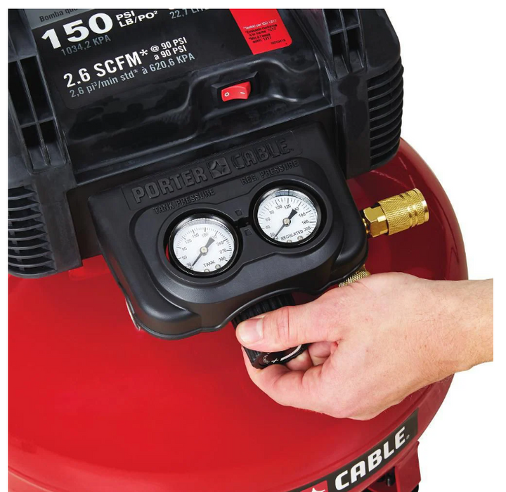 PORTER-CABLE Electric Portable 150 PSI 6 Gal Pancake Air Compressor, Oil Free (LIGHTLY USED)