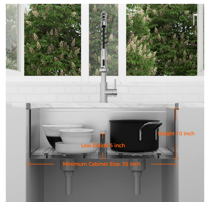 31.5 in. W 1-Hole Double Bowl Rectangular Stainless Steel Dual Mount Kitchen Workstation Sink Combo (NEW)