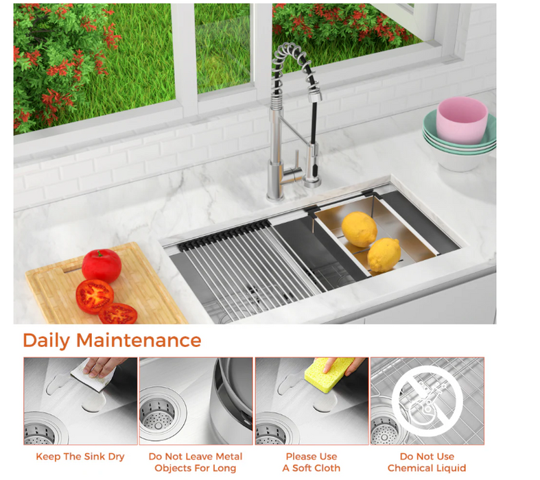 31.5 in. W 1-Hole Double Bowl Rectangular Stainless Steel Dual Mount Kitchen Workstation Sink Combo (NEW)