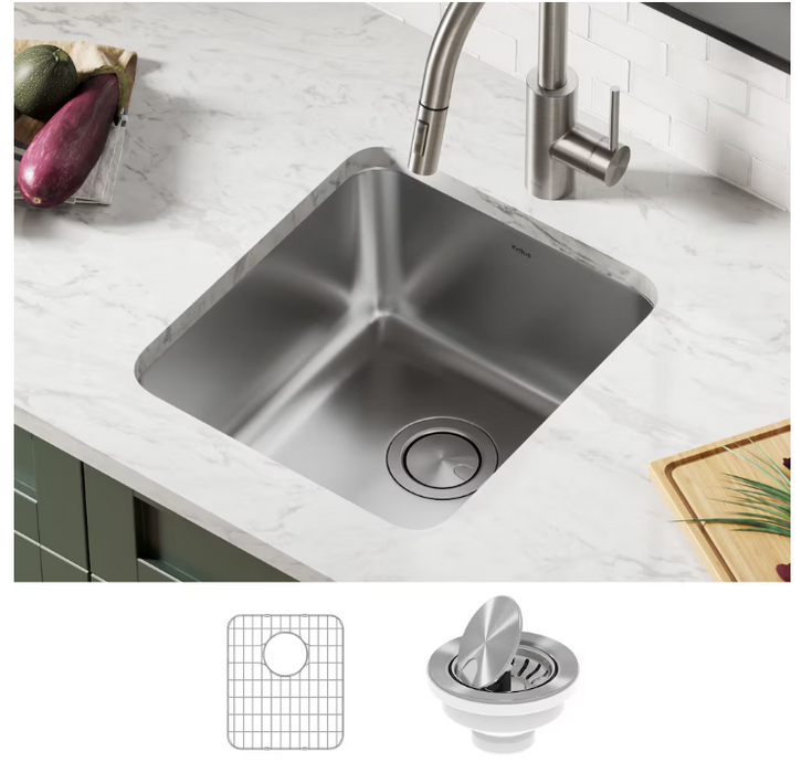 Kraus Dex 17 Undermount 16 Gauge Antibacterial Stainless Steel Single Bowl Kitchen Sink