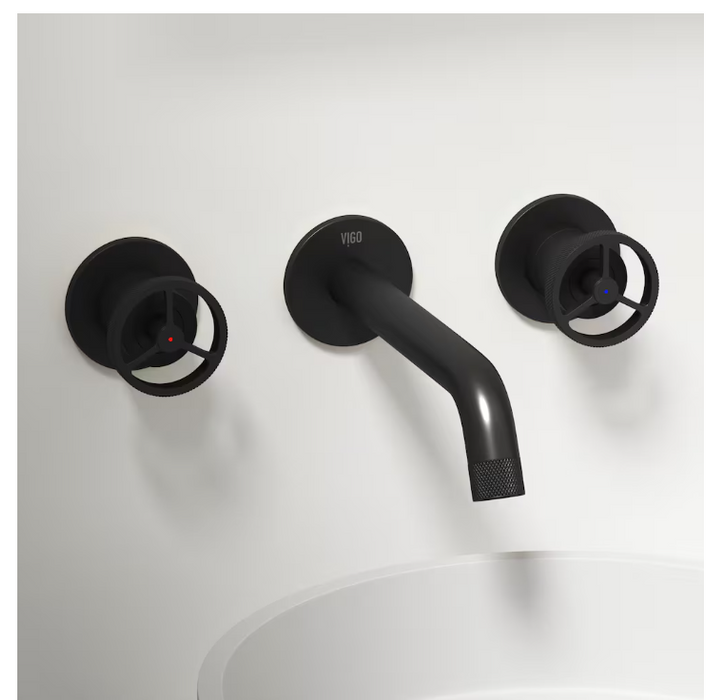 VIGO Cass 2-Handle Wall Mount Bathroom Faucet in Matte Black (NEW)