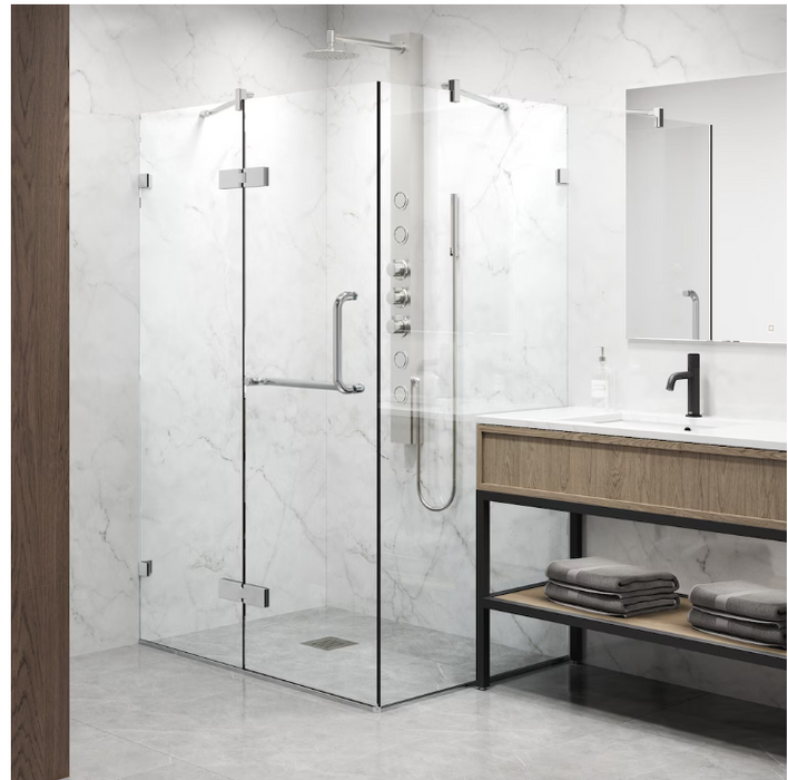 VIGO Monteray 30L x 38W x 73H in. Frameless Hinged Rectangle Corner Shower Kit in Chrome