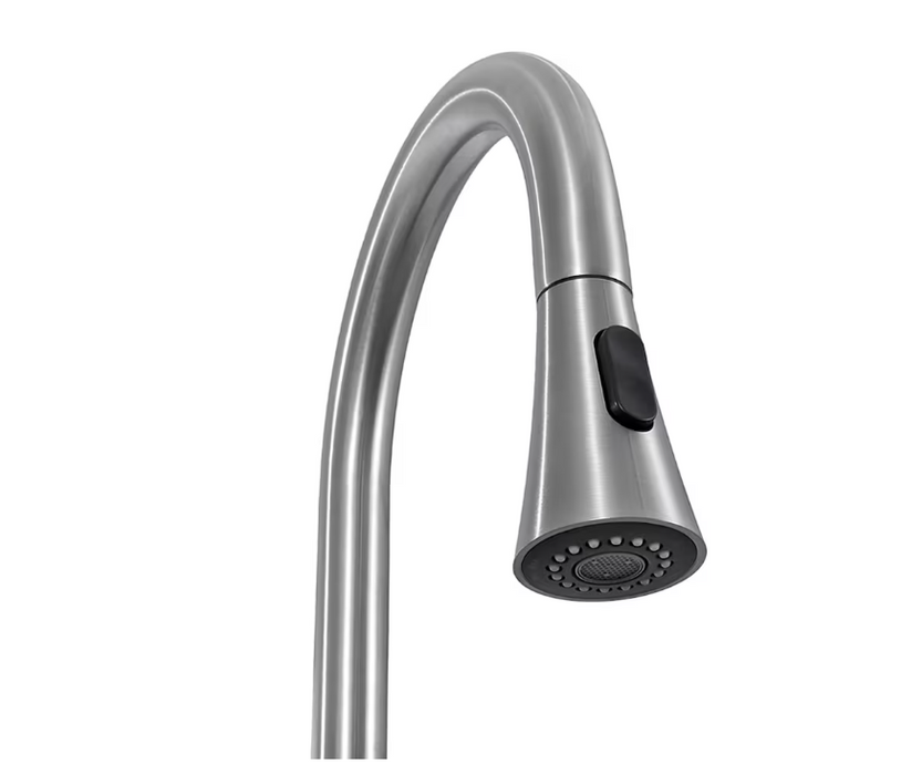Presenza W24.1 in. X D21.3 in. X H33.8 in. Large Stainless Steel Utility Sink with Pull-down Faucet and Storage Cabinet in Light Gray (NEW)