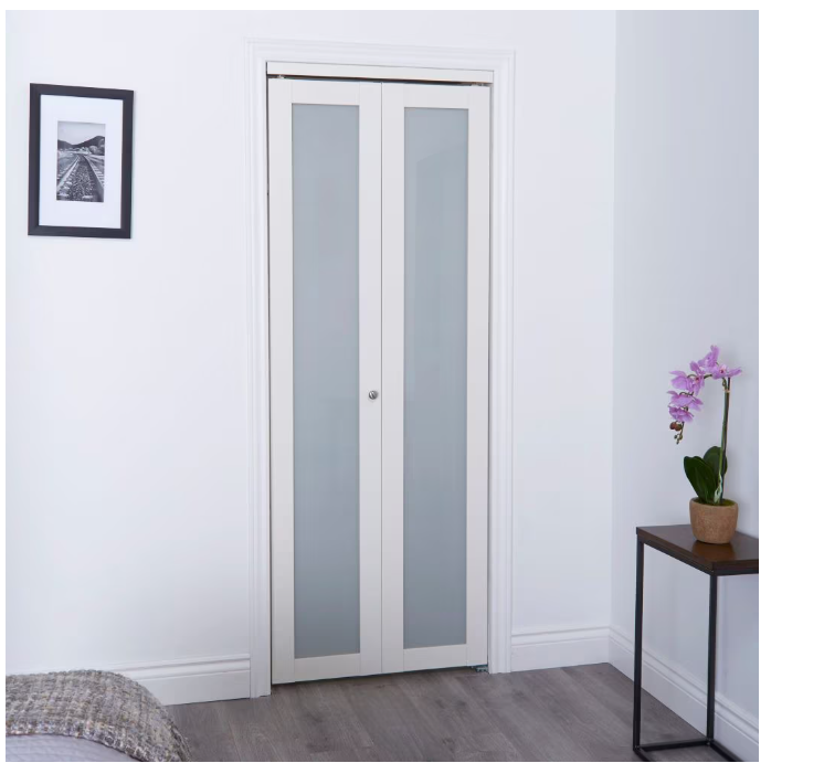 TRUporte 24-inch x 80 1/2-inch Euro Off-White Frosted Glass 1-Lite Bi-fold Closet Door (NEW)