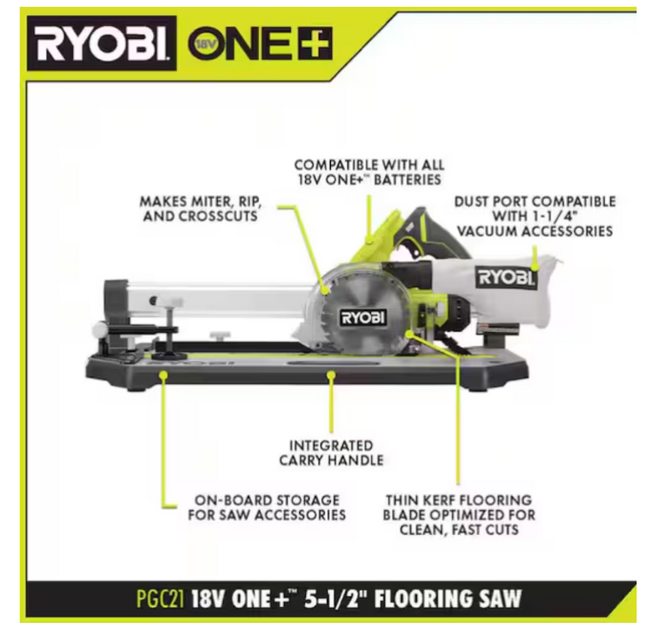 RYOBI 18V ONE+ Cordless Lithium-Ion 5-1/2-inch Flooring Saw (Tool-Only)