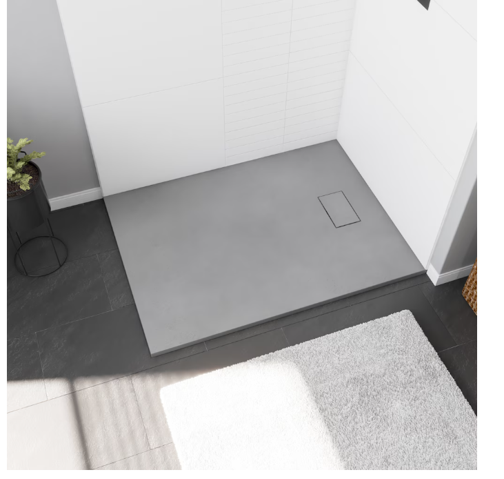MAAX Stonea 48L x 36W Solid Surface Universal Shower Base in Grey with Concealed End Drain