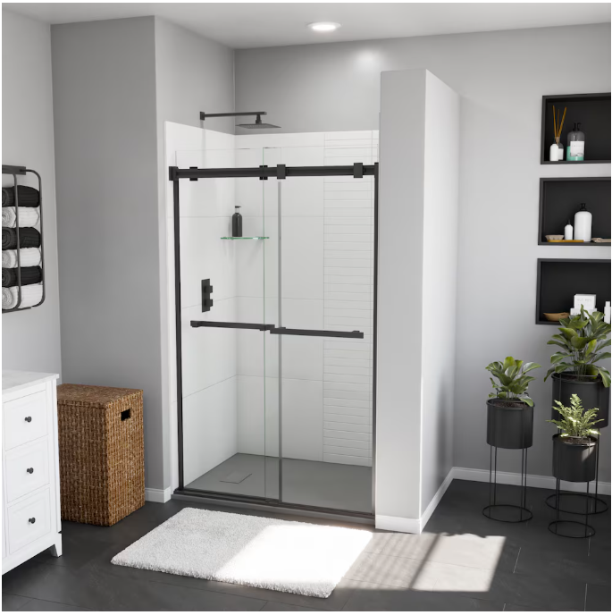 MAAX Stonea 48L x 36W Solid Surface Universal Shower Base in Grey with Concealed End Drain
