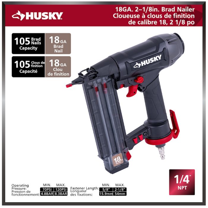 Husky 6 Gal Portable Electric Pancake Air Compressor with 18GA Brad Nailer & Hose (NEW)