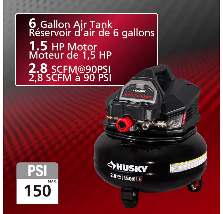 Husky 6 Gal Portable Electric Pancake Air Compressor with 18GA Brad Nailer & Hose (NEW)