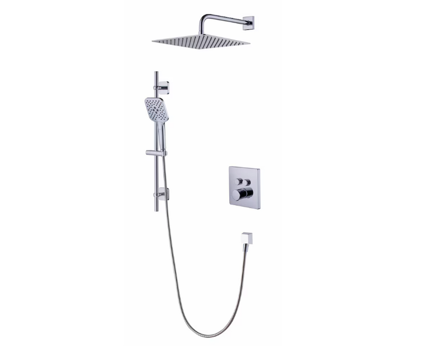 Glacier Bay Roan 12 in. Square 1-Function & 4 in. 3-Function Raincan Shower System with Slide Bar Kit in Chrome, Valve Included