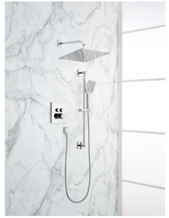 Glacier Bay Roan 12 in. Square 1-Function & 4 in. 3-Function Raincan Shower System with Slide Bar Kit in Chrome, Valve Included
