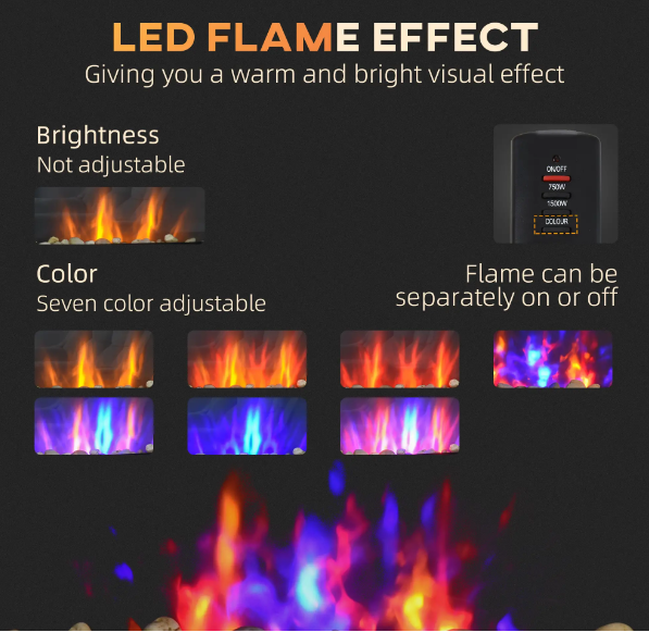 HOMCOM 28.5 Inch Modern Electric Fireplace, Wall Mounted Fireplace with Patented LED Flame Effect and 7 Colors, Black
