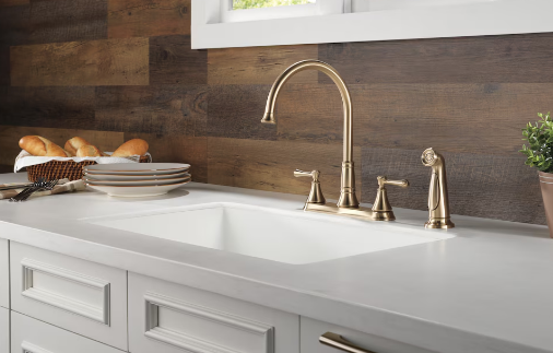 Delta Two Handle Kitchen Faucet with Side Spray in Champagne Bronze Finish (new)