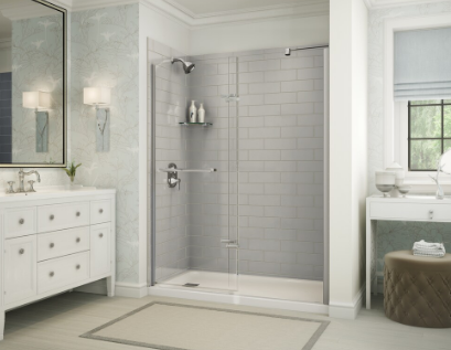 MAAX Utile 60 in. L x 80 in. H Single Back Shower Wall Panel in Metro Soft Grey Glossy Finish Featuring Maintenance-Free Evergrout®