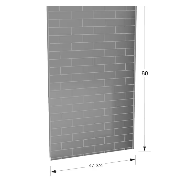 MAAX Utile 48 in. L x 80 in. H Single Back Shower Wall Panel in Metro Ash Grey Glossy Finish Featuring Maintenance-Free Evergrout®