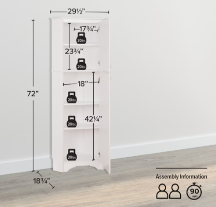 Prepac Elite 72"H 2-Door Corner Storage Cabinet in White (new)