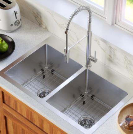 Karran 33" Top Mount Double Equal Bowl Stainless Steel Kitchen Sink Kit (new)