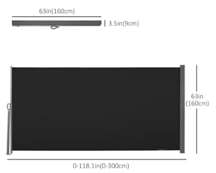 Outsunny 118" x 63" Retractable Side Awning, Black (new)