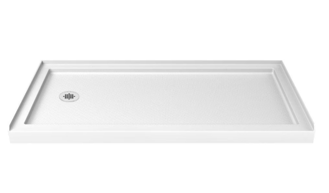 DreamLine SlimLine 60L x 36W x 2.75H in. Acrylic Alcove Shower Base Pan in White, Left Drain with SlipGrip Slip-Resistant Technology (new)
