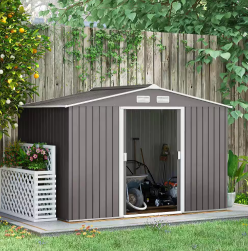Outsunny 6 ft. x 9 ft. Metal Outdoor Backyard Garden Utility Storage Tool Shed Kit with Spacious Design and Weather Resistant Roof