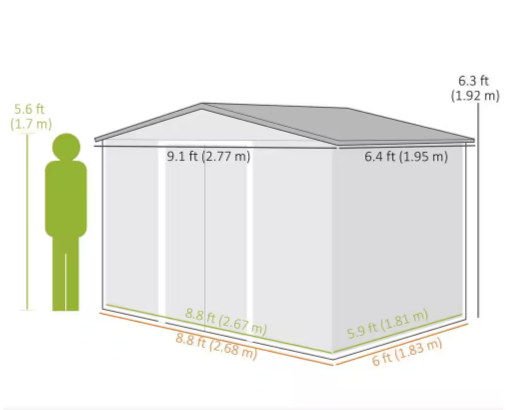 Outsunny 6 ft. x 9 ft. Metal Outdoor Backyard Garden Utility Storage Tool Shed Kit with Spacious Design and Weather Resistant Roof
