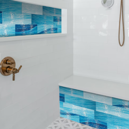 LuxySplash Peel & Stick Shades of Blue Textured Glass Subway Wall Tile 4" x 12" (3 Pieces, 1 Sq. Ft./Pack)