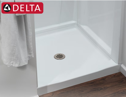 Delta Classic 500 36 in. L x 36 in. W Alcove Shower Pan Base with Center Drain in High Gloss White