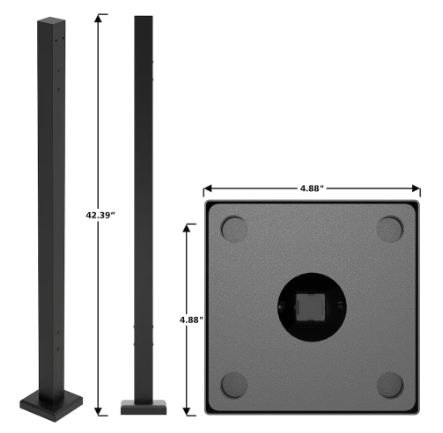 Peak MountainView Glass Deck Railing 42.4-inch H Post in Matte Black Stainless Steel