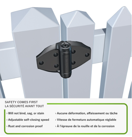 Onward (2-Pack) 6 15/16-inch (176 mm) Polymer Self-Closing Pool Gate Hinge, Wood/Vinyl Gates, 154 lb. Load Capacity, Black