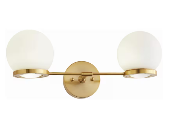 Home Decorators Collection Savina 2-Light LED Bathroom Vanity Light Fixture with Opal Glass and Brushed Gold Finish