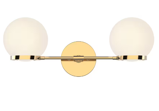 Home Decorators Collection Savina 2-Light LED Bathroom Vanity Light Fixture with Opal Glass and Brushed Gold Finish
