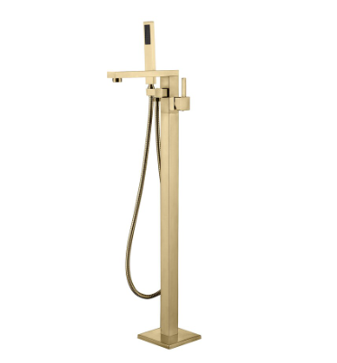Jade Bath Kimmi Brushed Gold Floor-Mounted Tub Filler with Hand Shower