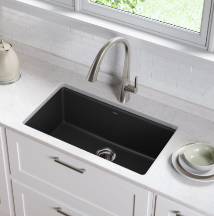 Kraus Undermount Granite Composite 32-inch Single Basin Kitchen Sink Kit in Black