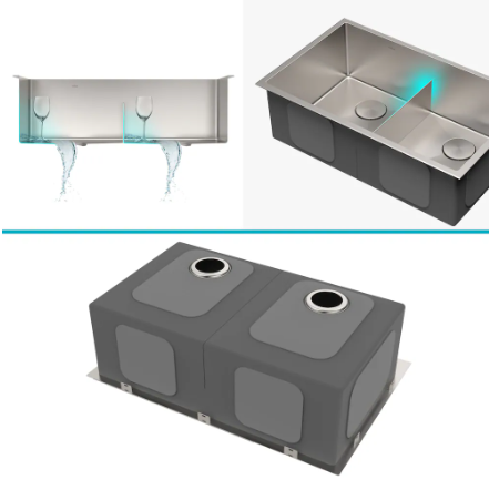 Kraus 33 inch 16-Gauge Undermount Double Stainless Steel Sink with Accessories