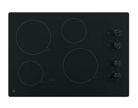 GE Built In Knob Control Electric Smoothtop Radiant Cooktop with 4 elements and Power boil in Black
