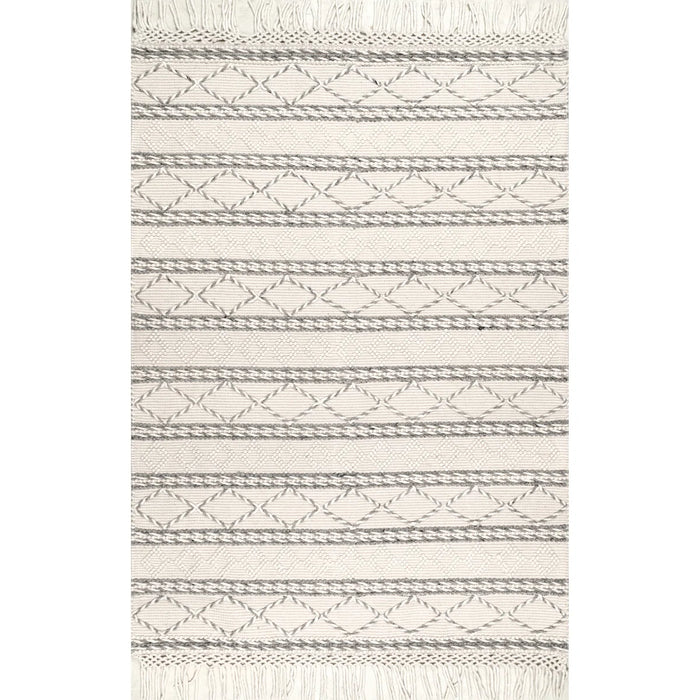 Seger Geometric Handwoven Geometric Ivory Cream Grey Area Rug - Rug Size Rectangle 4' x 6' (NEW)