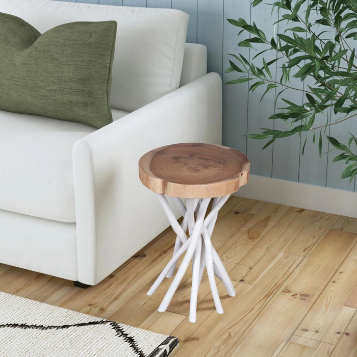 Selah Solid Wood Pedestal End Table - Colour Natural - OR-LR502-NT
