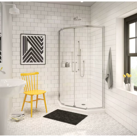 MAAX Radia 40 in. W x 40 in. L x 71.5 in. H Neo-Angle Semi-Frameless Sliding Corner Shower Door in Chrome with Clear Tempered Glass (New)