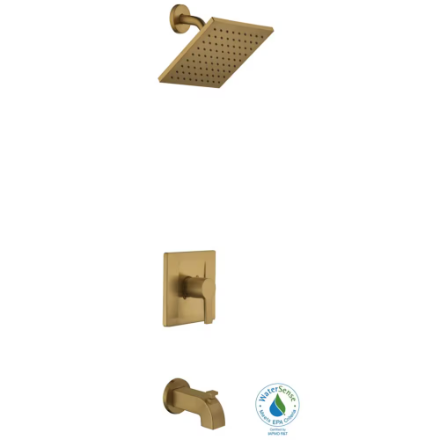 Modern Single-Handle 1-Spray Tub and Shower Faucet in Matte Gold, Valve Included (New)