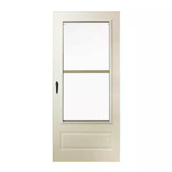 300 Series 32 in. x 80 in. Almond Universal 3/4 Light Mid-View Aluminum Storm Door with Black Handle Set (New)