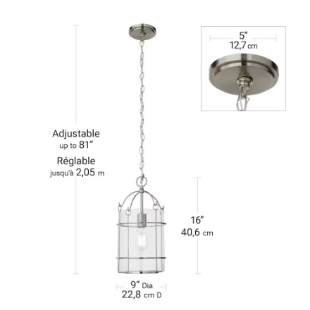 Sutton 1-Light Brushed Nickel Pendant (New)