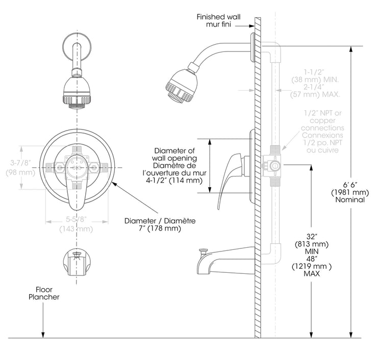 Bathtub / Shower Faucet – Trim for Pressure Balanced Valve