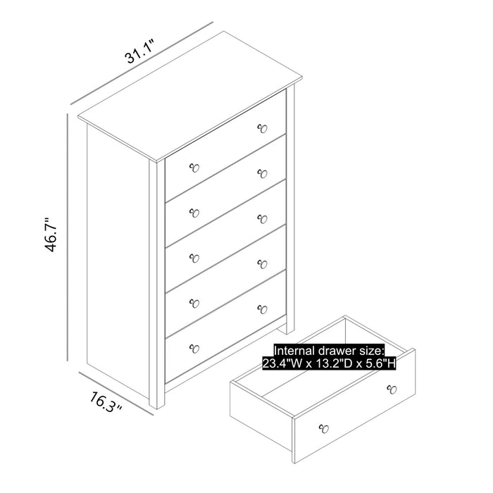 Tevrat 5 Drawers 31.1" W Dresser - Colour Matte White - OLLER 5 DRAWER CHEST (INTERLOCK) - WH